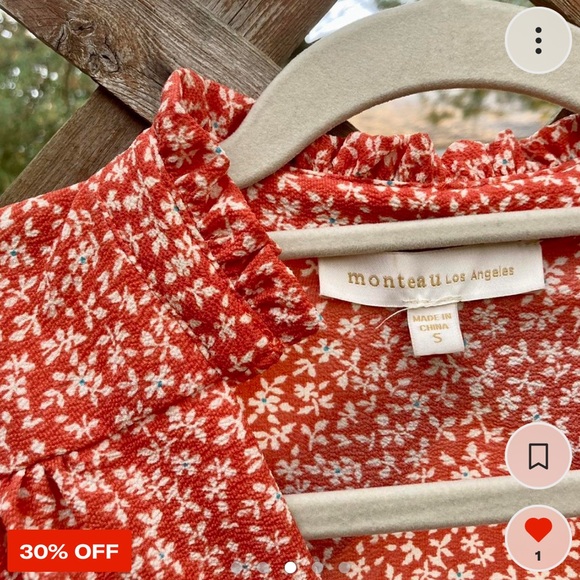 Small Monteau blouse red with white flowers - Picture 5 of 5